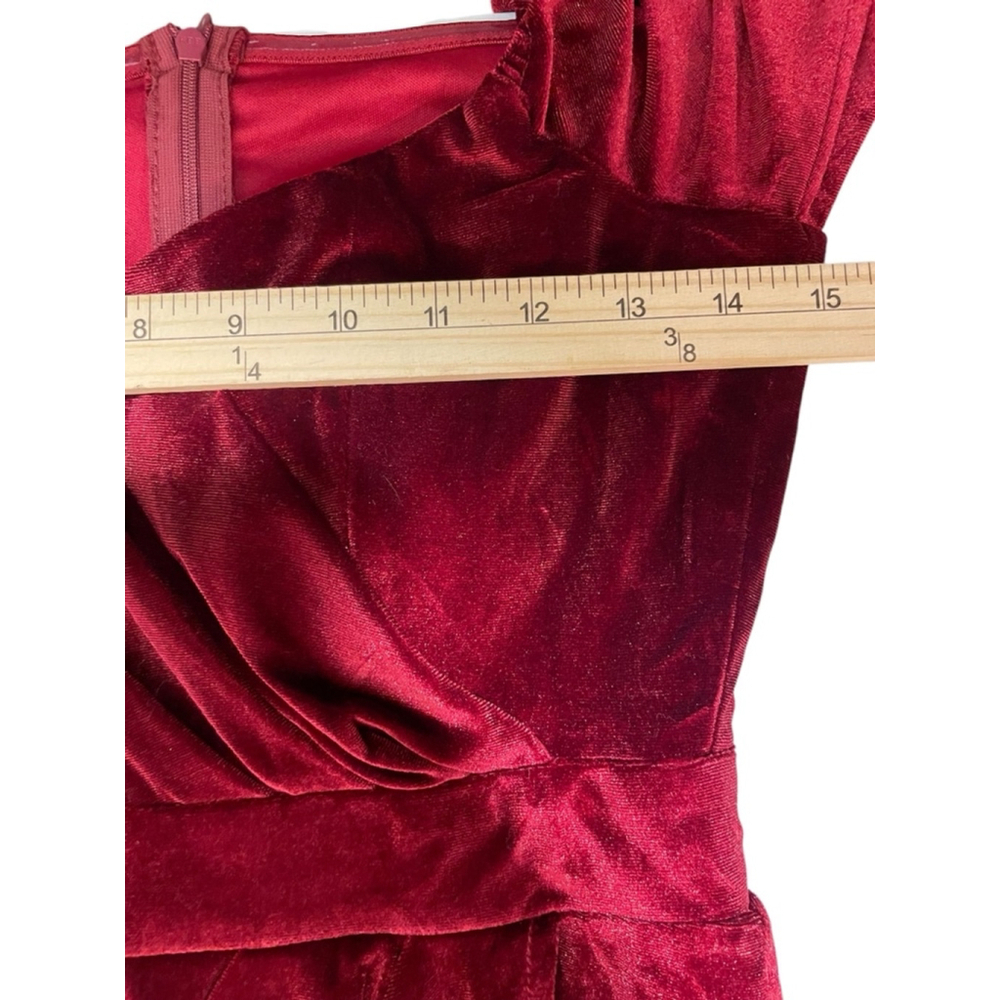 Size M long wrap style maxi Burgundy Velvet special occasion party holiday dress - Picture 3 of 9